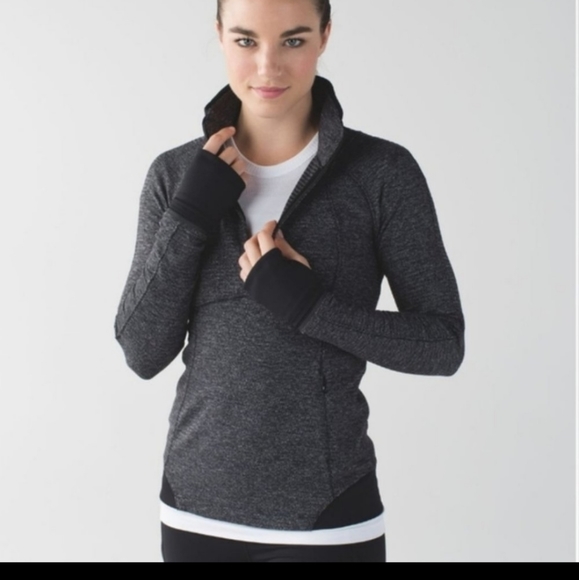 lululemon athletica Tops - Lululemon Runderful 1/2 Zip Mini Check Pique Black Heathered Black / Black